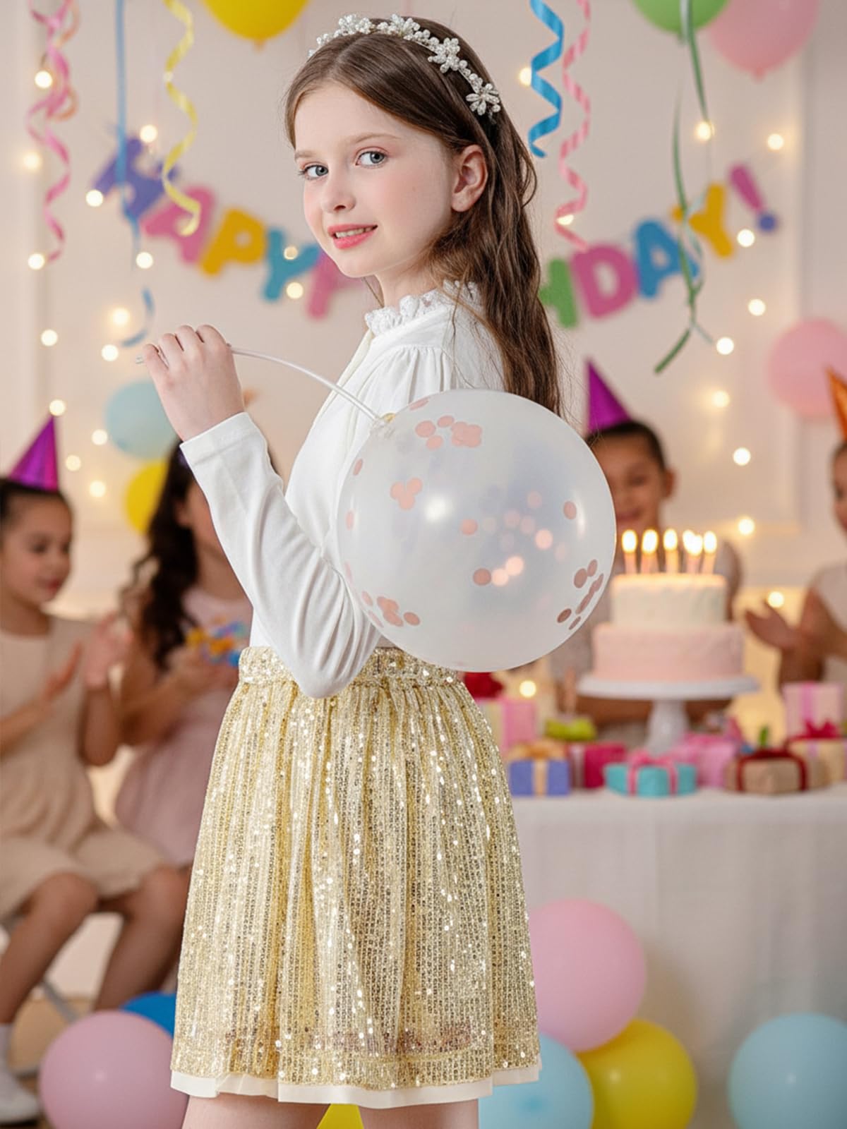 Pailletten Rock Mädchen Glitzer Rock Kinder A-Linie Glitzerrock Disco Outfit für Festlich Party 5–14 Jahres