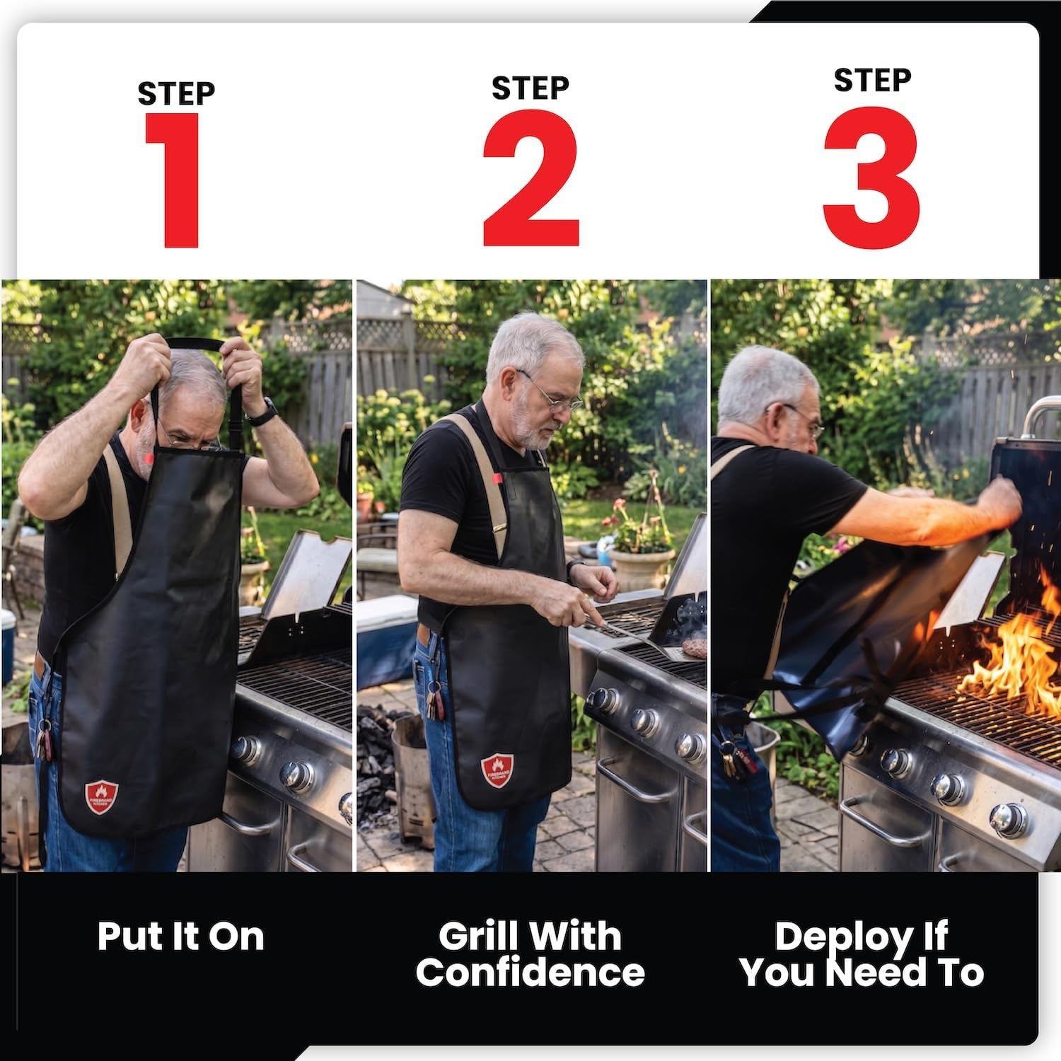 Prepared Hero Fireproof Apron for Grilling & BBQ, Doubles as Fire Blanket, Quick-Release Straps, Fire-Resistant