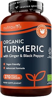 Nutravita Bio Curcuma Kapseln mit Ingwer - 270 Kurkuma Kapseln Hochdosiert | Curcuma Kapseln Hochdosiert mit Bio Pfeffer (0,8 mg Piperin) - 231 mg reines Curcumin - Laborgeprüft in Deutschland - Vegan