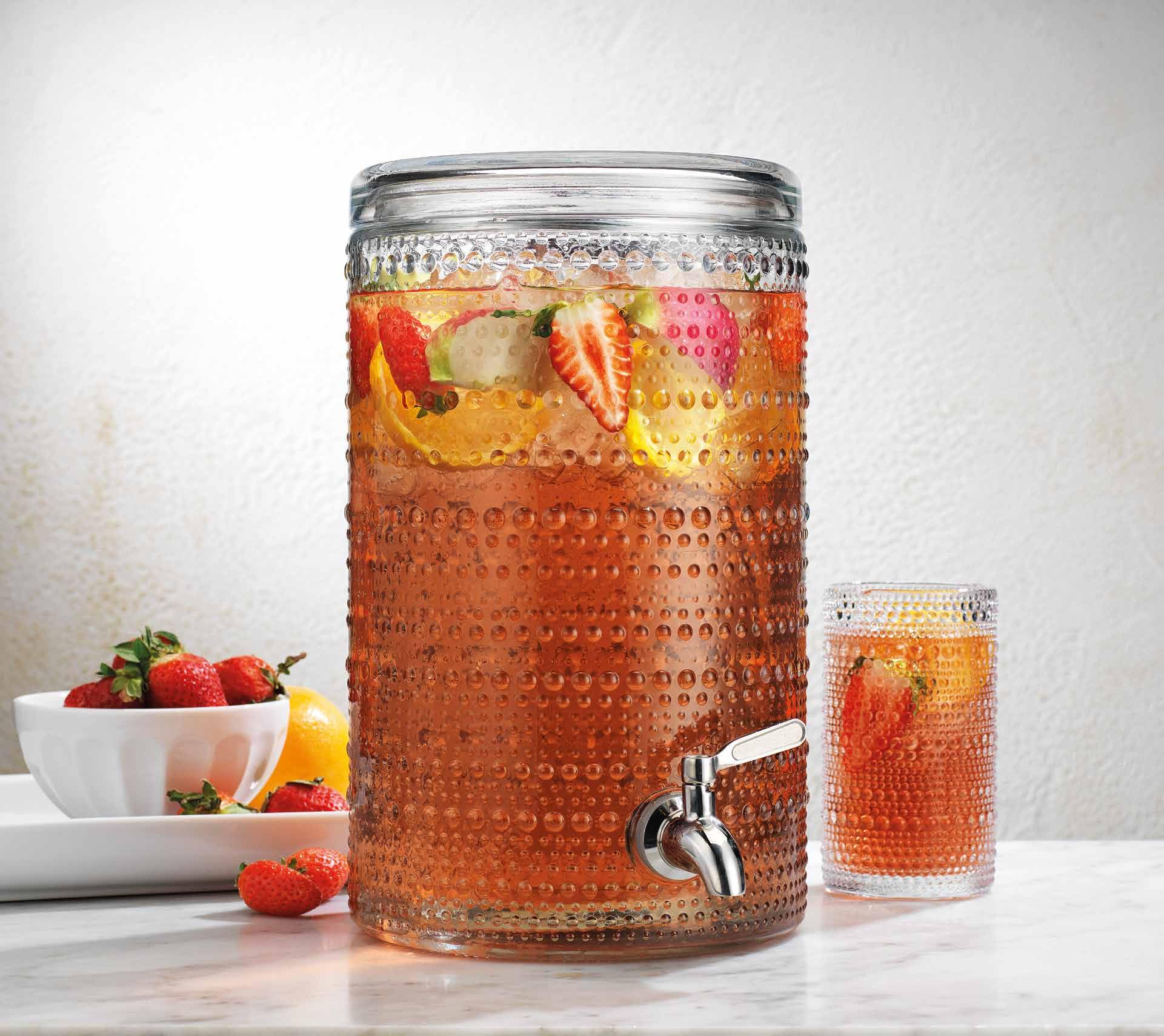 Amazon.com | Glavers 2 Gallon Beverage Dispenser Clear Glass Hobnail Beaded  Jug, Tight Lid, Side Press Stainless Steel Spigot. Cocktails, Juices, Water,  Lemonade, Iced Tea. Parties, Celebrations, Everyday Fridge.: Iced Beverage  Dispensers