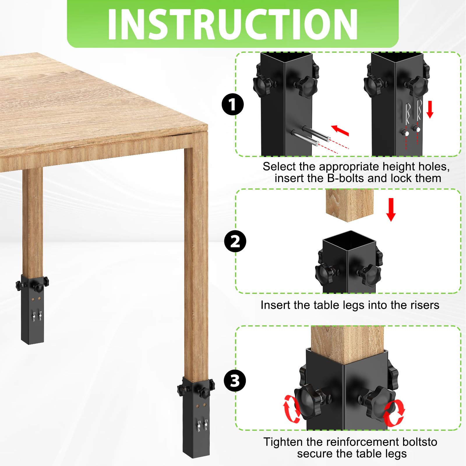 Snapklik.com : KOPKIO 4 Pcs Table Leg Extenders, 2 Levels Adjustable ...