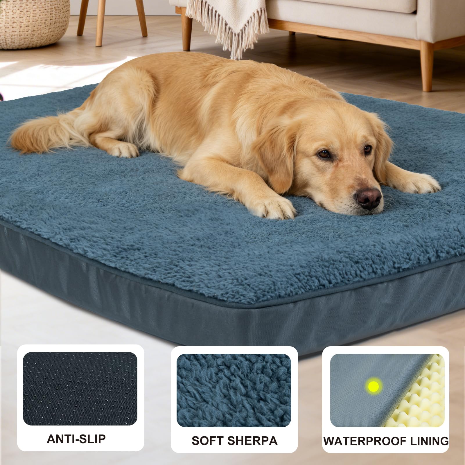 JOYELF XLarge Dog Crate Bed Mats Orthopedic Dog Bed, Egg Crate Foam Dog Mat with Removable Cover, a Squeaker Toy as Gift - image 4