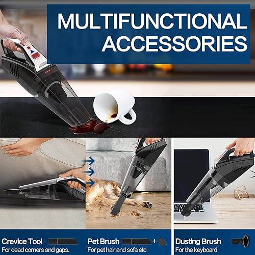 Miniatura 5 de Hihhy Aspiradora de mano, sin cable, mini aspiradora inalámbrica recargable portátil con 9 filtros y 3 accesorios, aspiradora de mano para sofá,