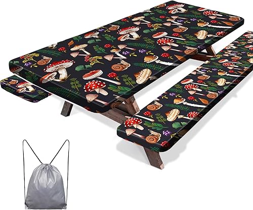 MHJY Mantel de picnic con fundas de banco, 3 piezas, resistente al viento, impermeable, con bolsa con cordón, mantel de mesa de camping Essentials