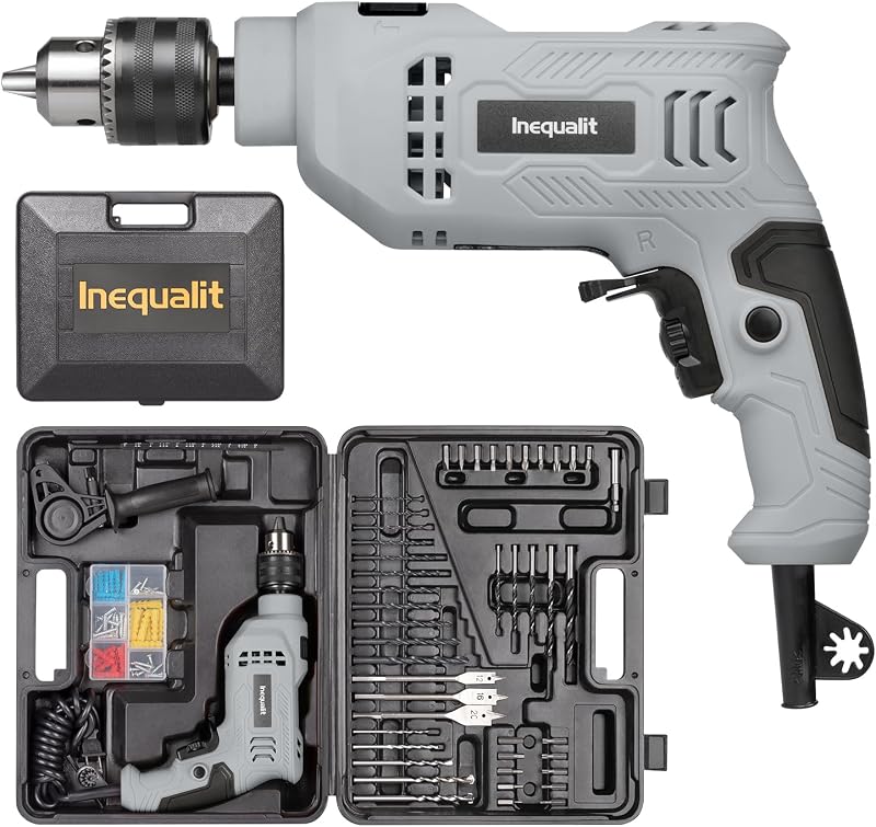 4.5A Hammer Drill Corded Impact Drill with 105Pcs Kit | 3000 RPM Hammer & Drill 2-in-1 for Concrete, Wood, 12-Speed, Depth Gauge, 360° Swivel Handle, 1/2 Inch Chuck