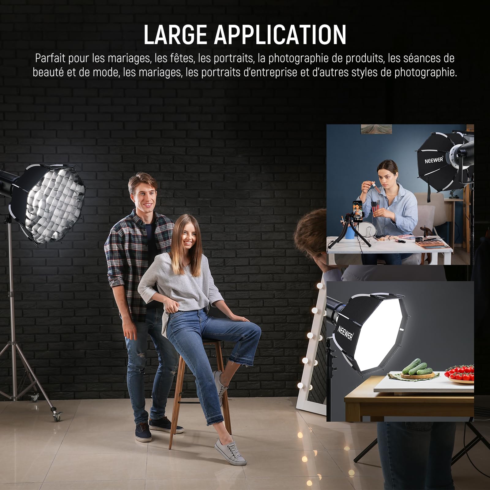 NEEWER Kit boîte à lumière octogonale 45 cm avec diffuseurs de lumière pour Studio de Photographie, Enregistrement vidéo, éclairage en continu, Compatible avec Aputure 120d, Compatible avec Godox