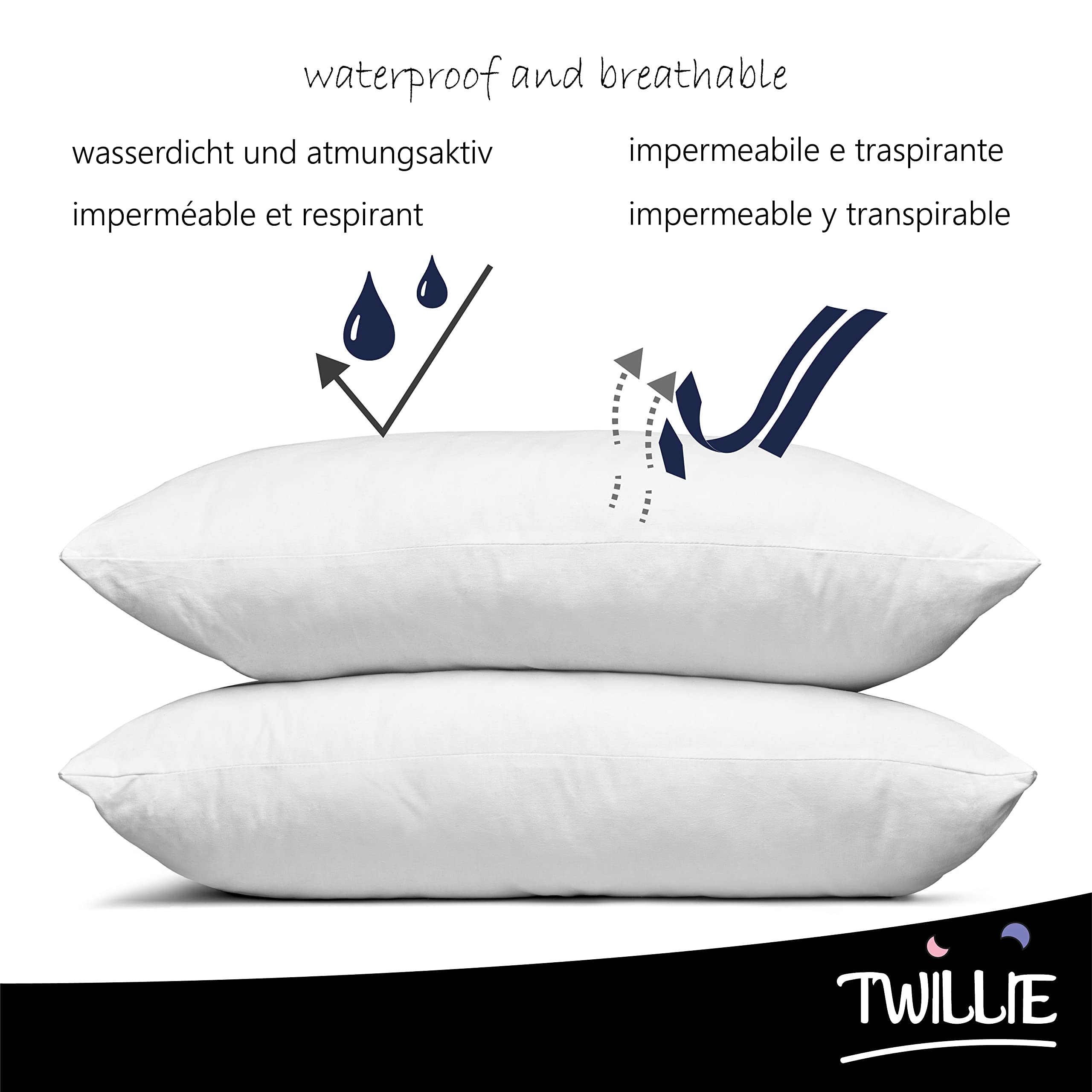 Twillie Set of 2 Waterproof Cushion Covers, 65 x 65 cm, Oeko Tex® Certified, Anti-Mite, Made in Europe, Pillowcase - Image 2