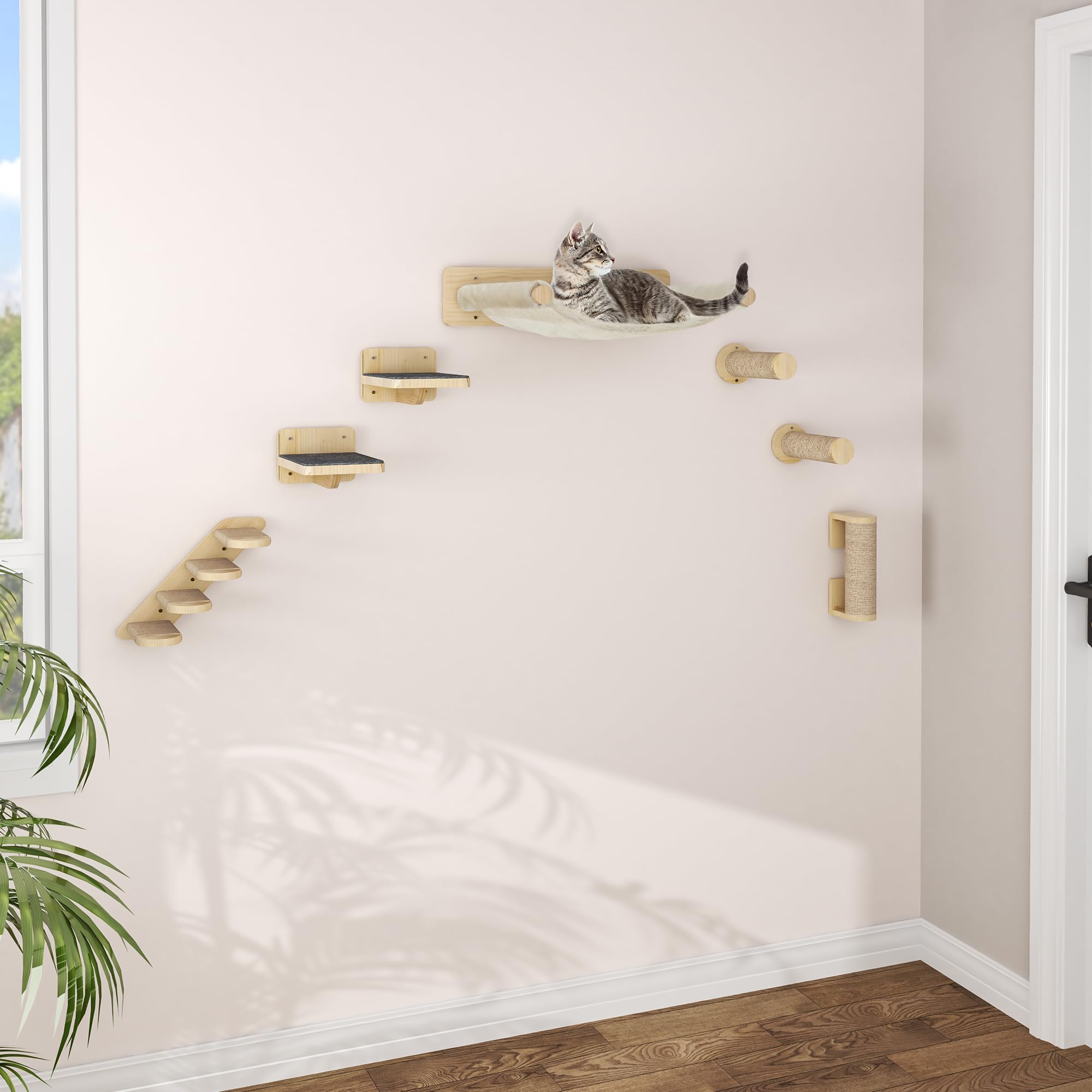 Set Arrampicata Per Gatti YITAHOME - 7 Pezzi Con Cuscini, Amaca E Tiragraffi, Grigio E Giallo | Per Giochi E Riposo - Foto 5