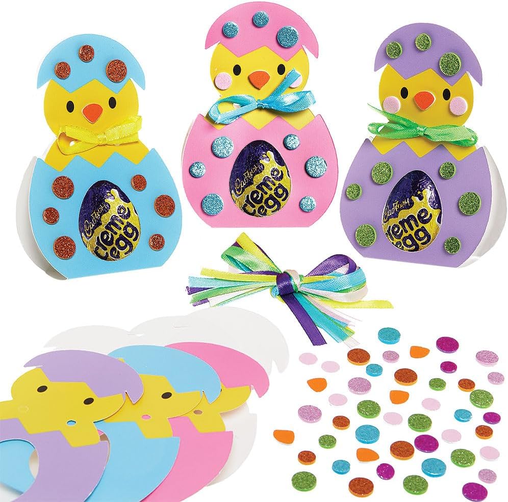 WA123 Easter Chick Chocolate Egg Holders - Pack of 10, Fun Foam Kits for Easter Decorations