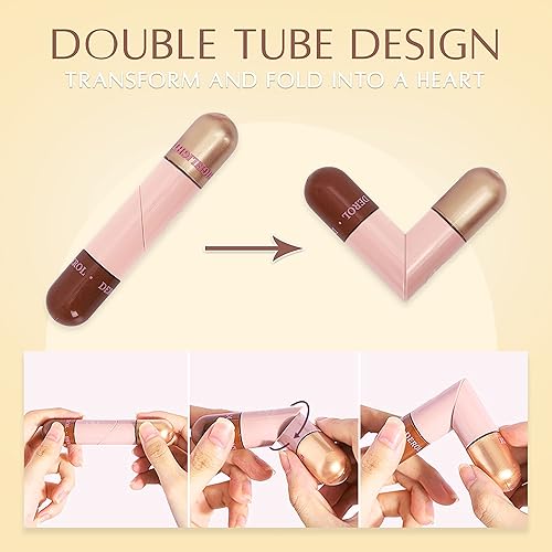 Miniatura 4 de Contorno líquido 2 en 1 e iluminador líquido con aplicador integrado en diseño de tubo de corazón plegable, perfecto para contornos y resaltados