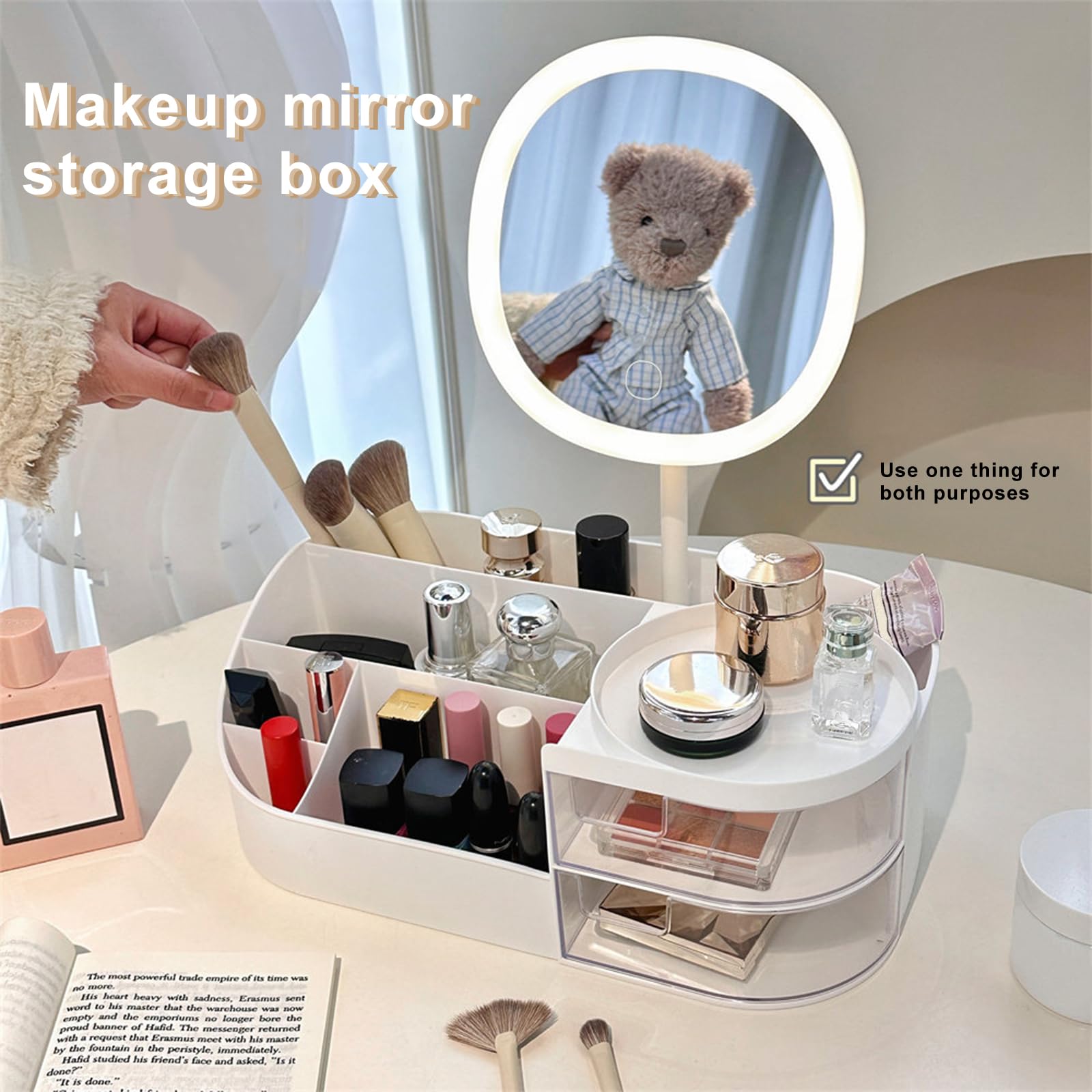 DASITON Makeup Organiser with Rechargeable Mirror, Large Capacity Dressing Table Organiser with 2 Drawers - Image 2
