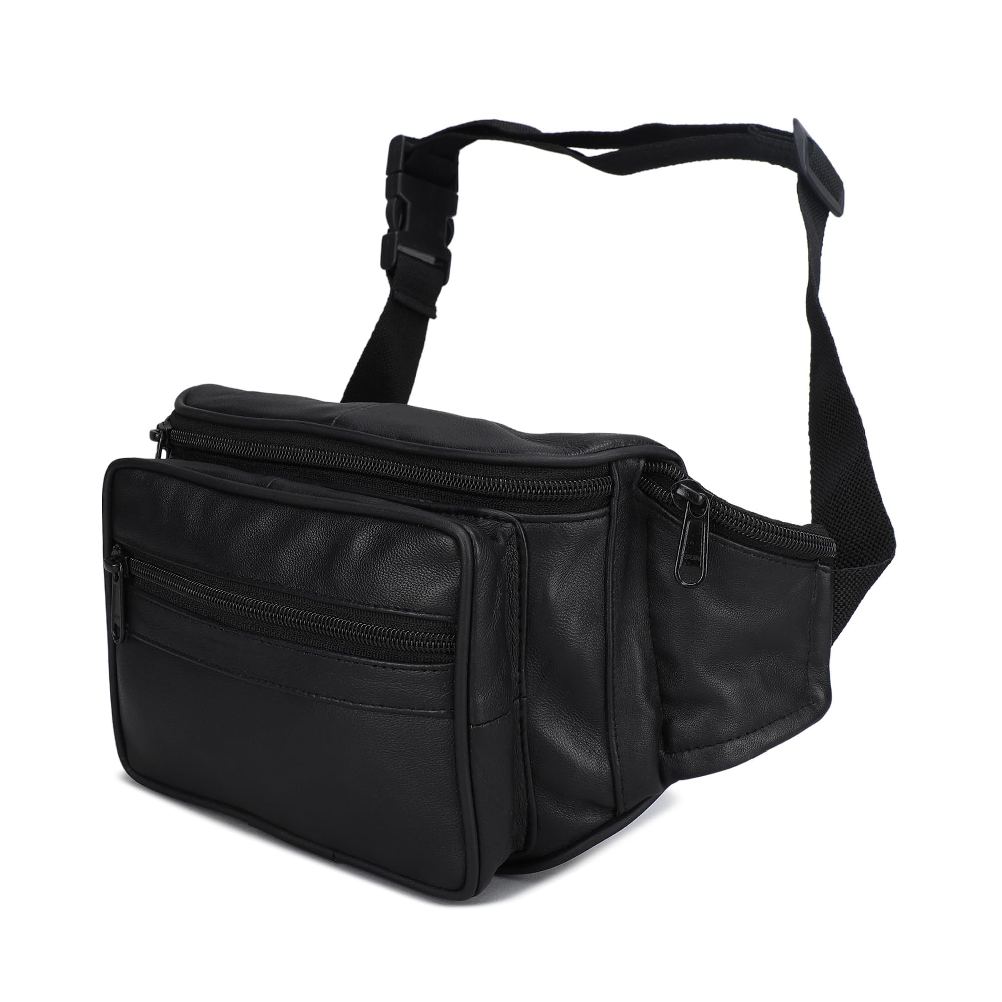 Leatherboss Genuine Leather Travel Fanny Pack Waist Belt Bag Pouch for men women, Black