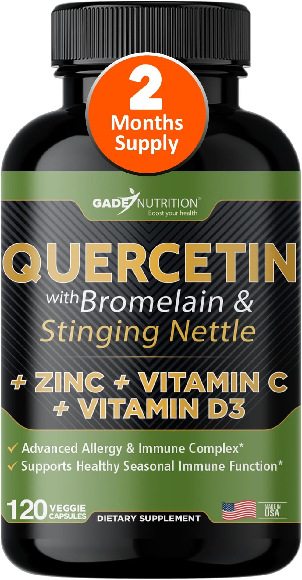Quercetin with Vitamin C and Zinc - Nettle Quercetin - Quercetin 500mg - Quercetin with Bromelain - Zinc Quercetin + Vitamin D3-120 Veggie Caps - Quercetin Supplements Non-GMO, Gluten-Free, Vegan
