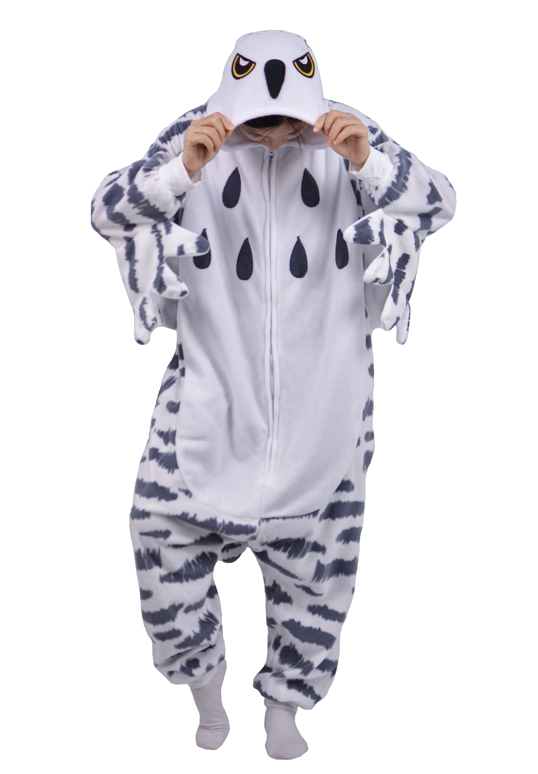 Onesie Costume Gufo di Neve Relaxo Jumpsuit Adulto Pigiama Donna Uomo Animale Uccello Snowy Owl Pigiama Natale Carnevale Halloween