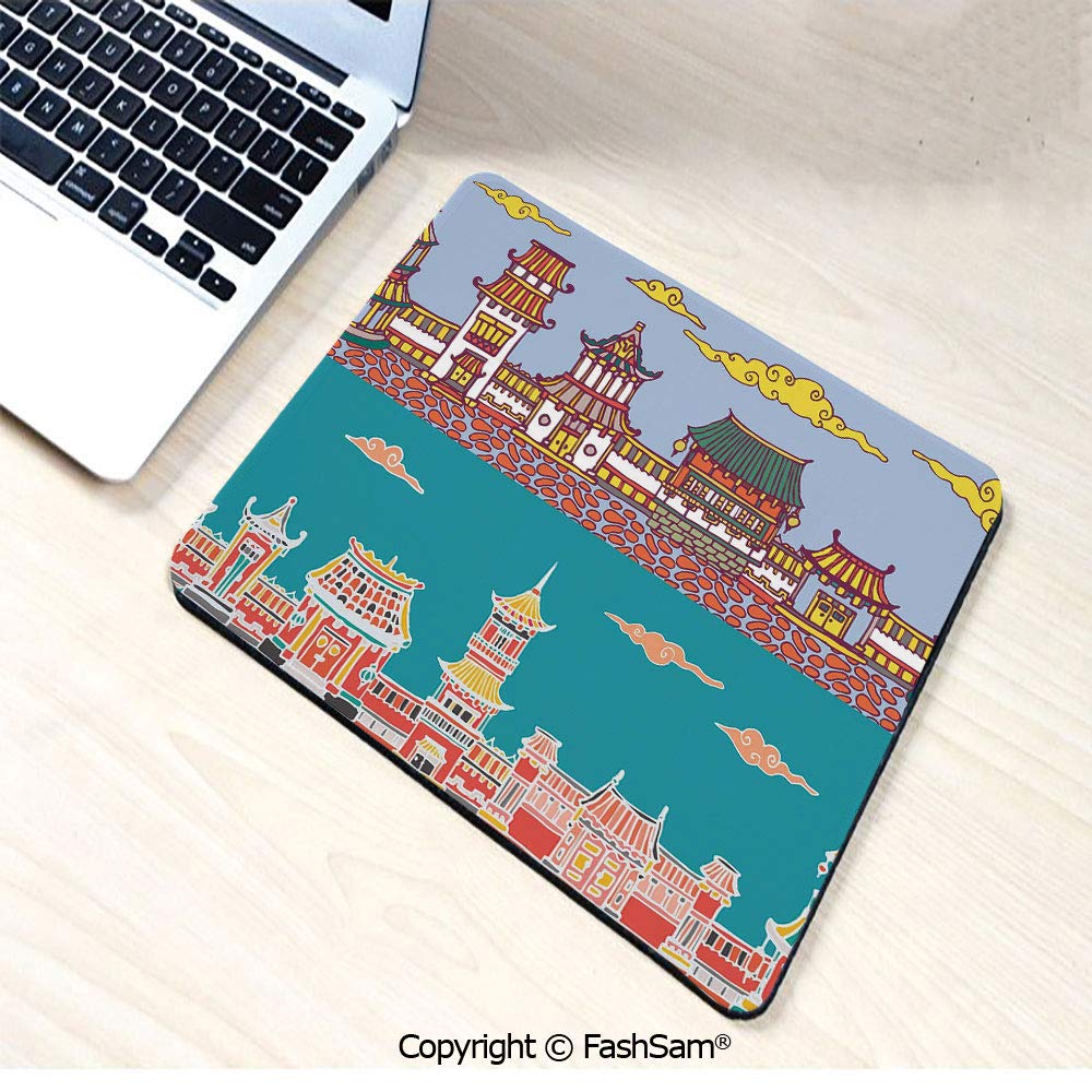Personalized 3D Mouse Pad Panorama Drawing of Far Eastern Old Towns Traditional Structure for Laptop Desktop(W9.85xL11.8)