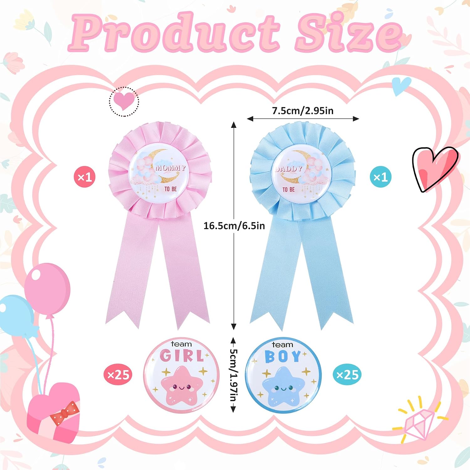 Twinkle Twinkle Little Star Gender Reveal Decorations - Mommy and Daddy To Be Pins and 50 Pcs Team Girl Team Boy Button Pins, Boy or Girl Twinkle Twinkle Little Star Gender Reveal Party Supplies Decor