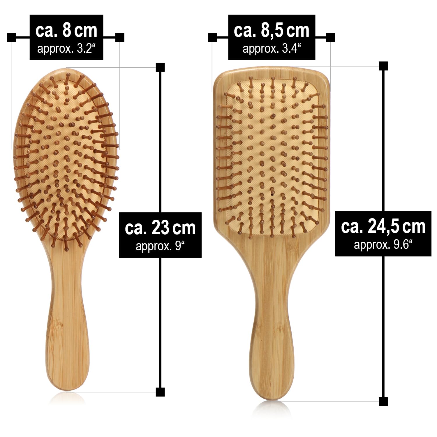 Wilhelm Sell® 2-piece bamboo hairbrush Set including natural bristles, Eco-friendly paddle brushes for women men and kids - Image 2