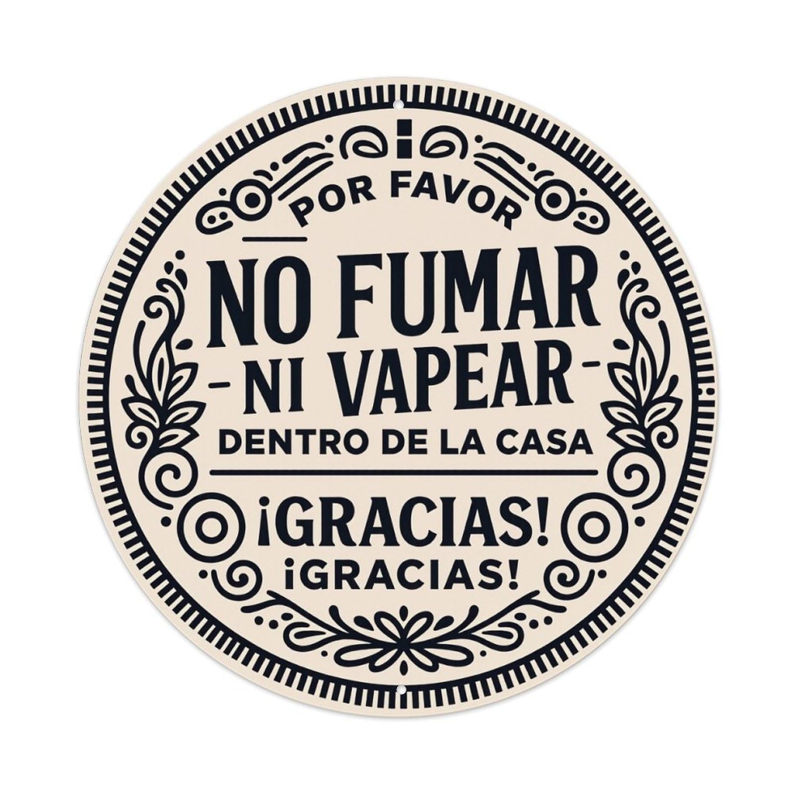 No Smoking Or Vaping Inside The House Thank You Round Vintage Tin Sign,Retro Wall Art,Metal Poster for Home, Bar, Garage, Cafe, Rustic Indoor & Outdoor Decor, 8x8 Inches