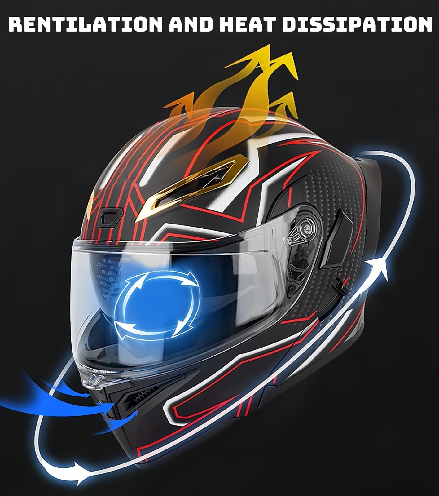 Modularer Motorradhelm Mit Handschuhen Und Gesichtsschutz, ECE-Geprüfter Helm, Klapphelm, Motorradhelm Für Erwachsene Mit Doppelvisier Für Männer Und Frauen Q,XL:61-62CM