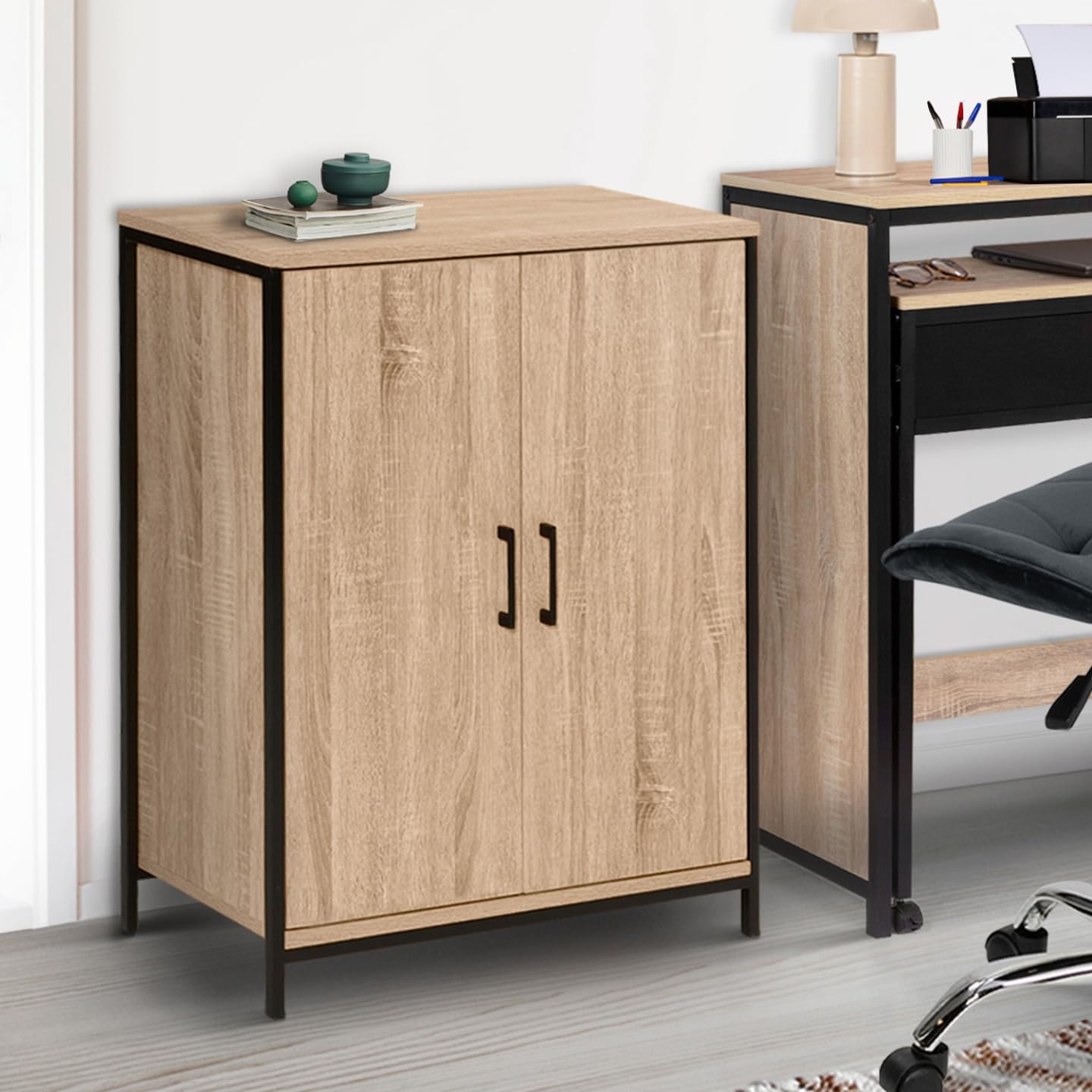 IDMarket - Armoire Basse Detroit 2 Portes Design Industriel