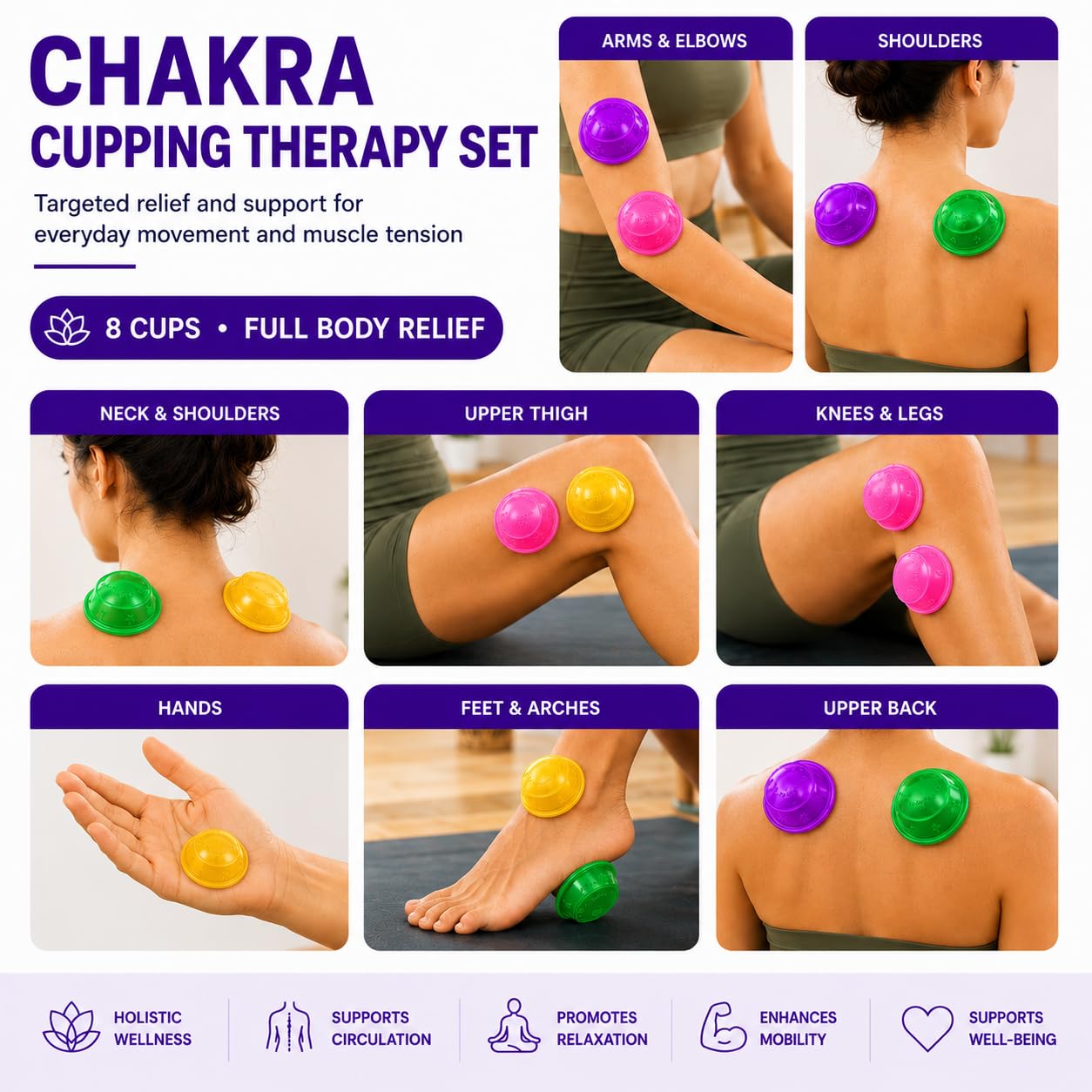 Lure Home Spa – Ionen-Energie-Schröpftherapie-Set: 10 Silikon-Cups – Am besten für statisches Schröpfen, Fuß- und Handreflexzonen, Arthritis, Muskel- und Gelenkschmerzen, Schultern, Rücken, Knie
