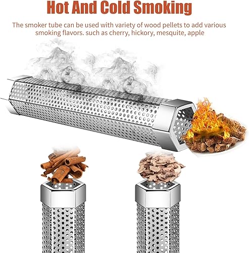 Miniatura 2 de Tubo de ahumador de pellets, tubo de humo de acero inoxidable 304, tubo de ahumador de 12 pulgadas para parrilla de pellets y ahumador con cepillo,