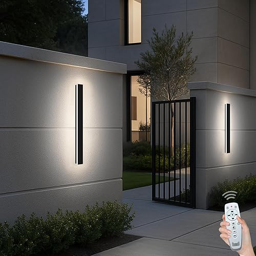 SJIGUANGZ Luces de pared modernas para exteriores de 39 pulgadas, 3000K-6000K, aplique de pared para exteriores regulable con control remoto, IP65