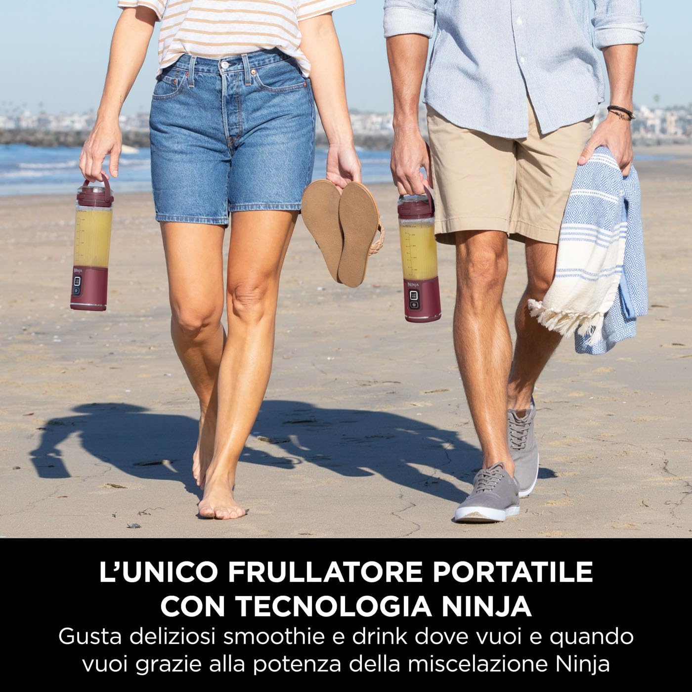 Ninja Blast Frullatore Portatile, 530 ml, con Coperchio e Beccuccio, Mini Frullatore Senza Fili, Ricaricabile, per Frullati, Trita Ghiaccio e Frutta Congelata, Ciliegia, BC151EUCR