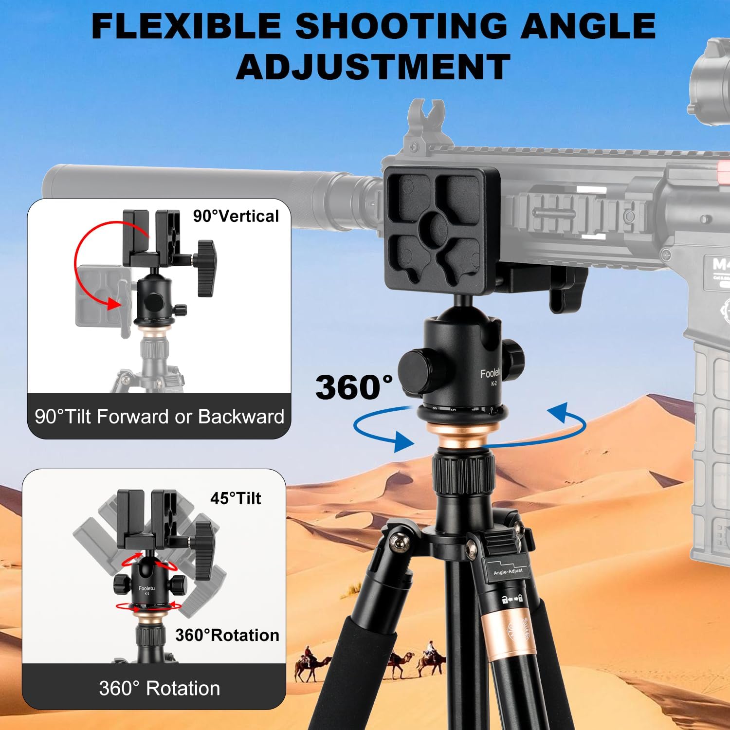 Hunting Tripod Shooting Stick Gun Rifle Rest with Saddle Clamp, Adjustable 360° Rotate Shooting Tripod