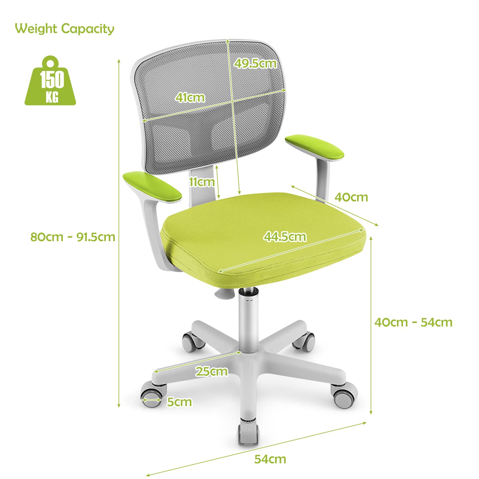 LIFEZEAL Chaise Bureau Enfant à roulettes avec Accoudoirs, Siège Pivotant 360° avec Hauteur Réglable, Fauteuil Enfant Ergonomique, Charge de 150 KG, Garçon Fille 3-10 Ans (Version de Base, Jaune)