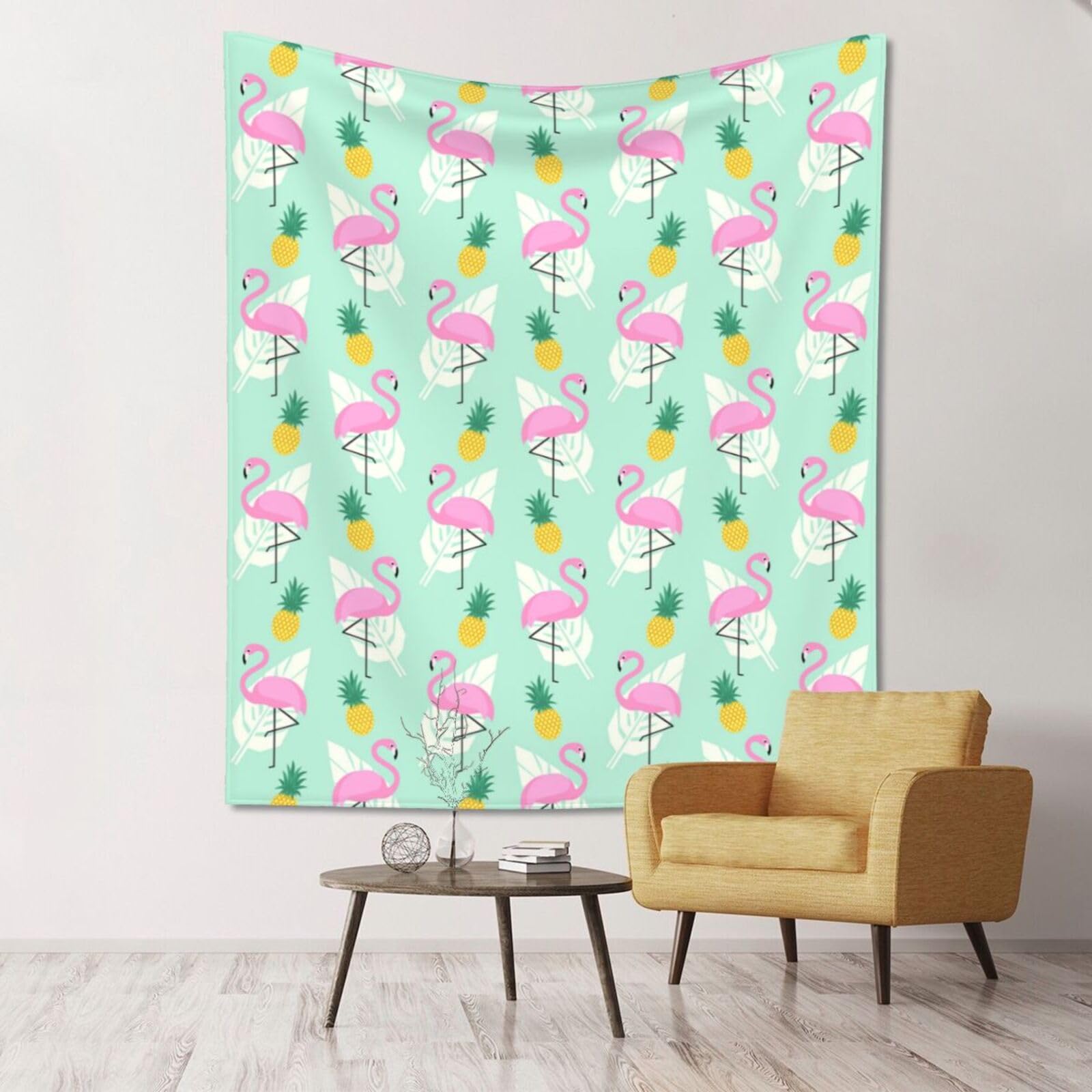 WKSGDSG Large Wall Hanging, Machine Washable Tapestry For Dorm Room, Flamingo Pineapples, Lightweight Polyester Wall Art For Bedroom Living Room, 152x130cm