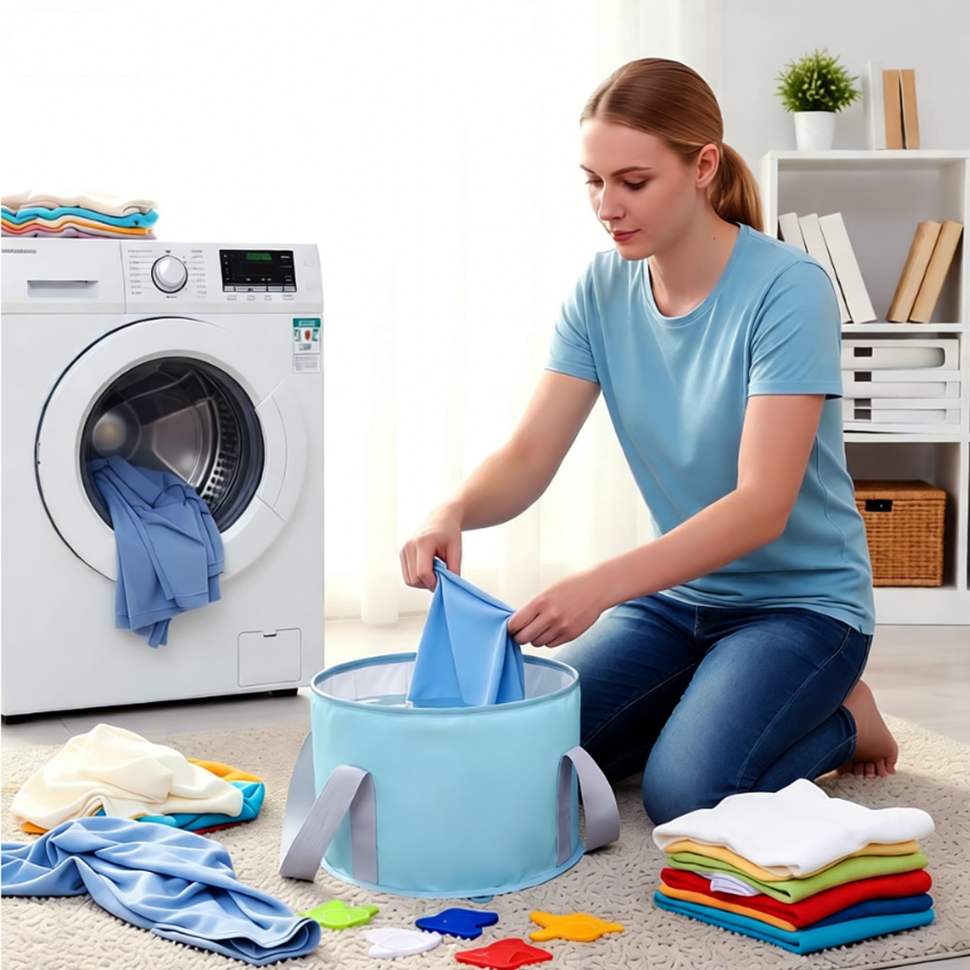 Lavabo Portátil Para Remojo De Pies con Bolsa de Almacenamiento, Capa de Aislamiento de Película de Aluminio Incorporada Lávese la Cara, Los Pies y La Ropa, para Múltiples Propósitos (Azul)