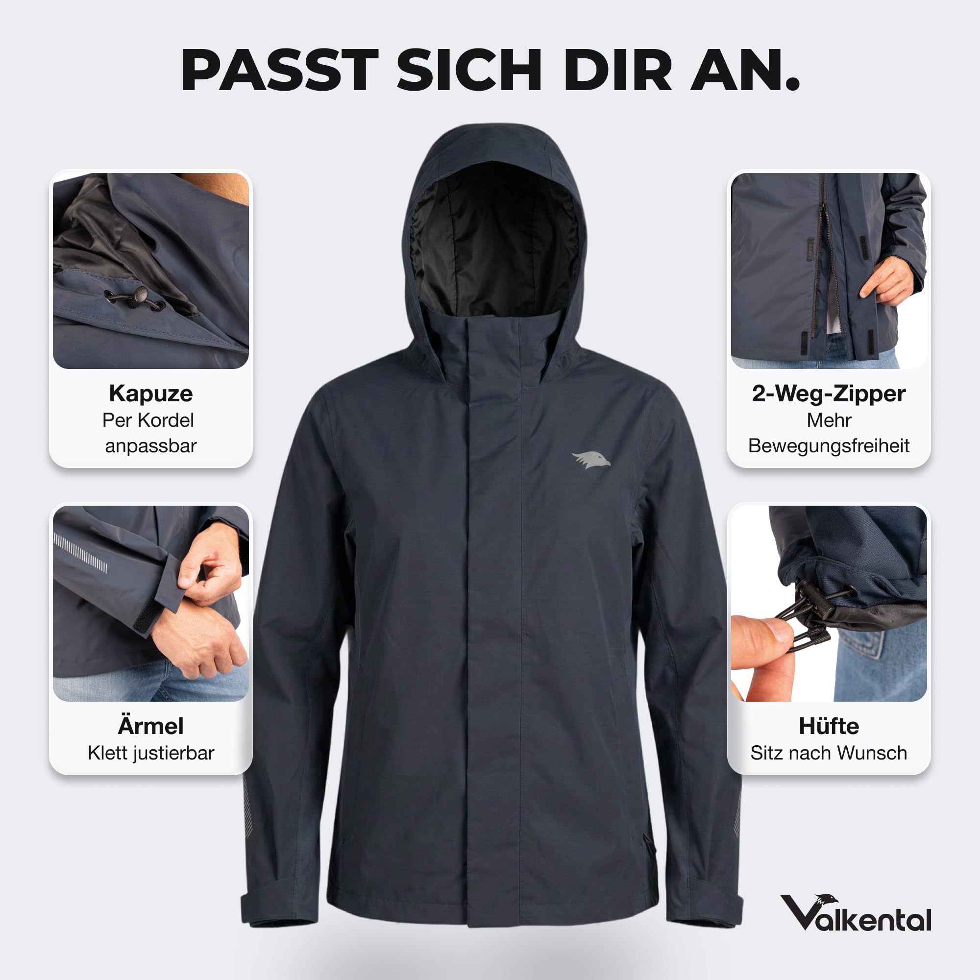 Valkental - Reflektierende & Wasserdichte 3in1 Jacke Herren [Fleece Zipp-In & Verstaubare Kapuze] Geeignet als Winterjacke, Regenjacke & Fahrradjacke - 10.000mm Wassersäule - Doppel Reißverschluss
