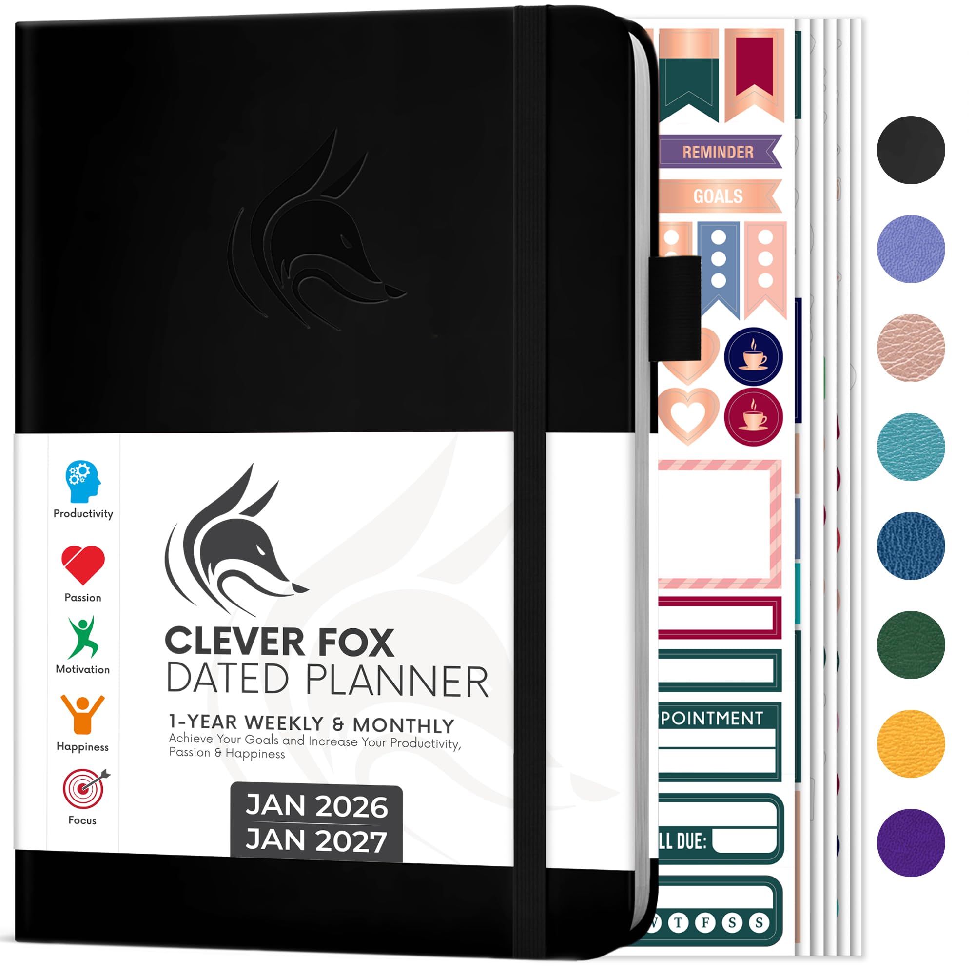Clever Fox Dated Planner 2026-2027 – Weekly Life Planner Notebook for Time Management – Planner with Habits Tracker & To-Do List (Black)