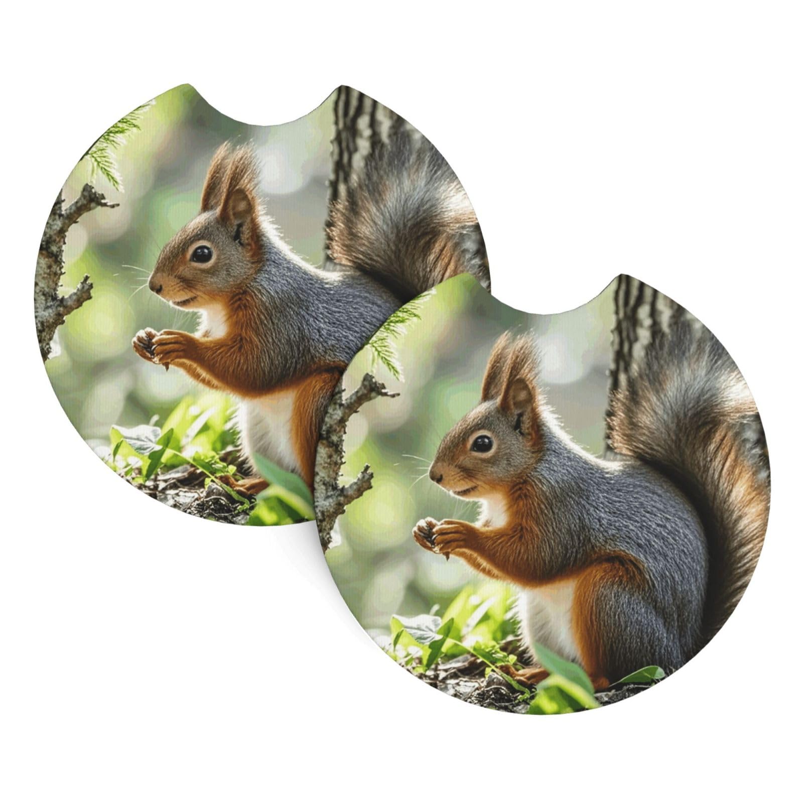 2 Pack Car Coaster for Cup Holders Squirrel in the Woods Car Cup Coaster 2.7" Neoprene Non-Slip Automotive Cup Mat Universal Auto Car Interior Accessories for Women Men Cup Pad