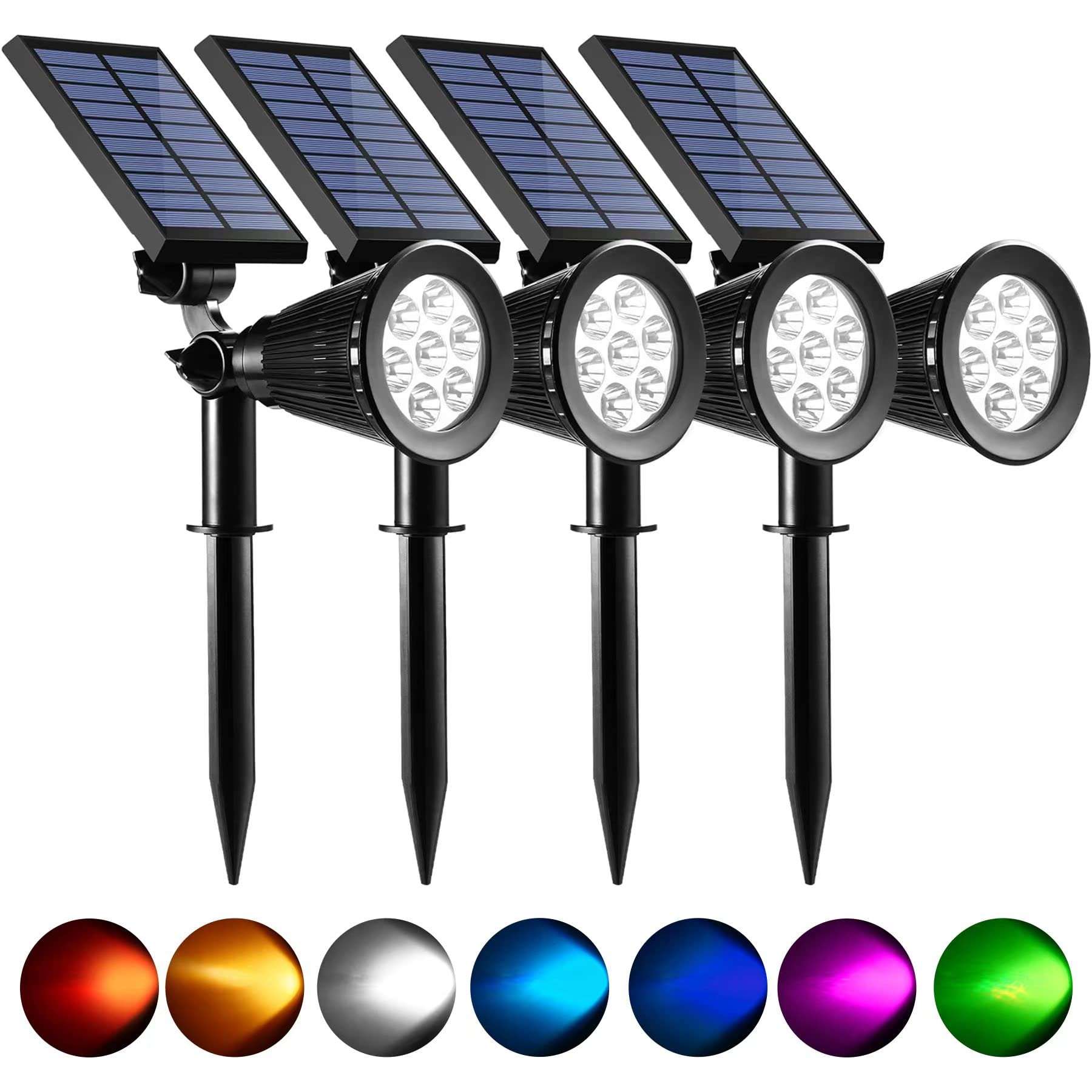 Solar Spot Lights Outdoor, GAJYYFB 2 in 1 Color Changing & Fixed Adjustable Solar Outdoor Lights IP65 Waterproof Solar Garden Lights for Yard Walkway Driveway Patio Trees(4 Packs, Multicolor)