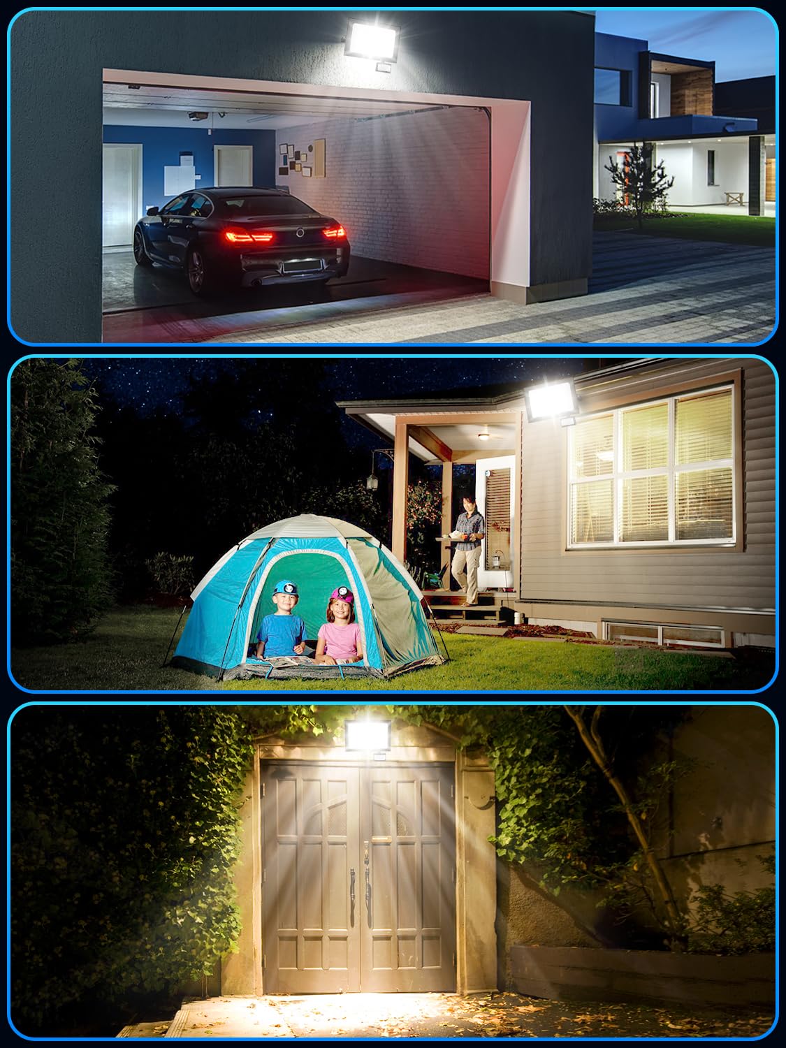 150W Foco LED Exterior con Sensor Movimiento,3000K/4500K/6500K Focos con Control Remoto,10000LM Proyector LED,IP66 Impermeable Luz Exterior para Jardín Garaje Patio Terraza