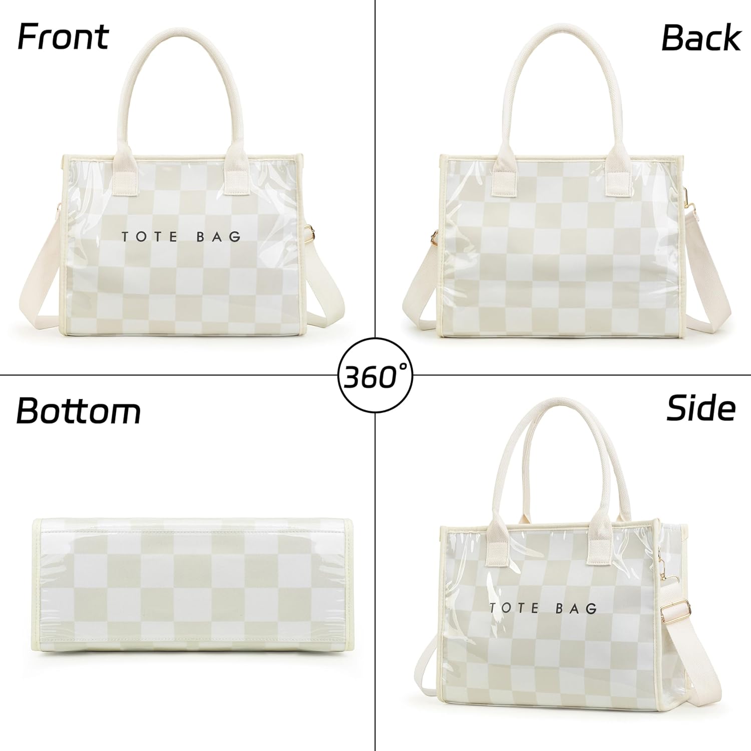 PVC Tote Bag for Women Letters Print Hobo Handbags Kraft Paper Shoulder Bag with Strap for Work Travel - Image 6