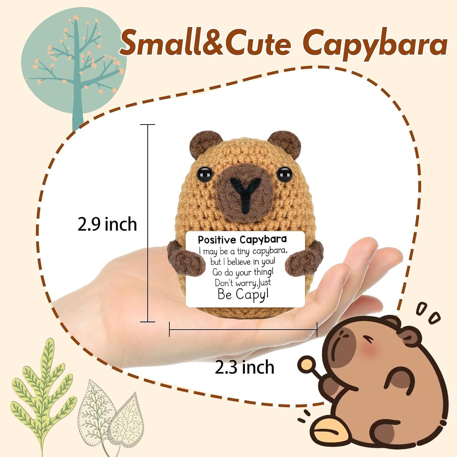 Mothers Day Cute Gifts for Mom, Positive Handmade Capybara Stuff, Emotional Support Crochet Inspirational Animal Home Decor, White Elephant Birthday Gifts for Women Men Friend Teacher Coworker Boss