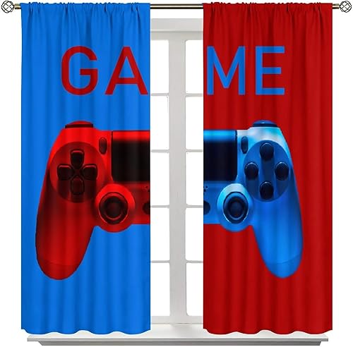 Miniatura 7 de Cortinas de gamer para niños, cortinas de ventana de juegos rojo y azul para niños, adolescentes, control de videojuegos, tratamiento de ventana