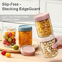 Vista 4 de NETANY Paquete de 6 recipientes de 16 oz para avena nocturna con tapas, tarros de vidrio con tapas herméticas, tarros de ensalada Mason de boca