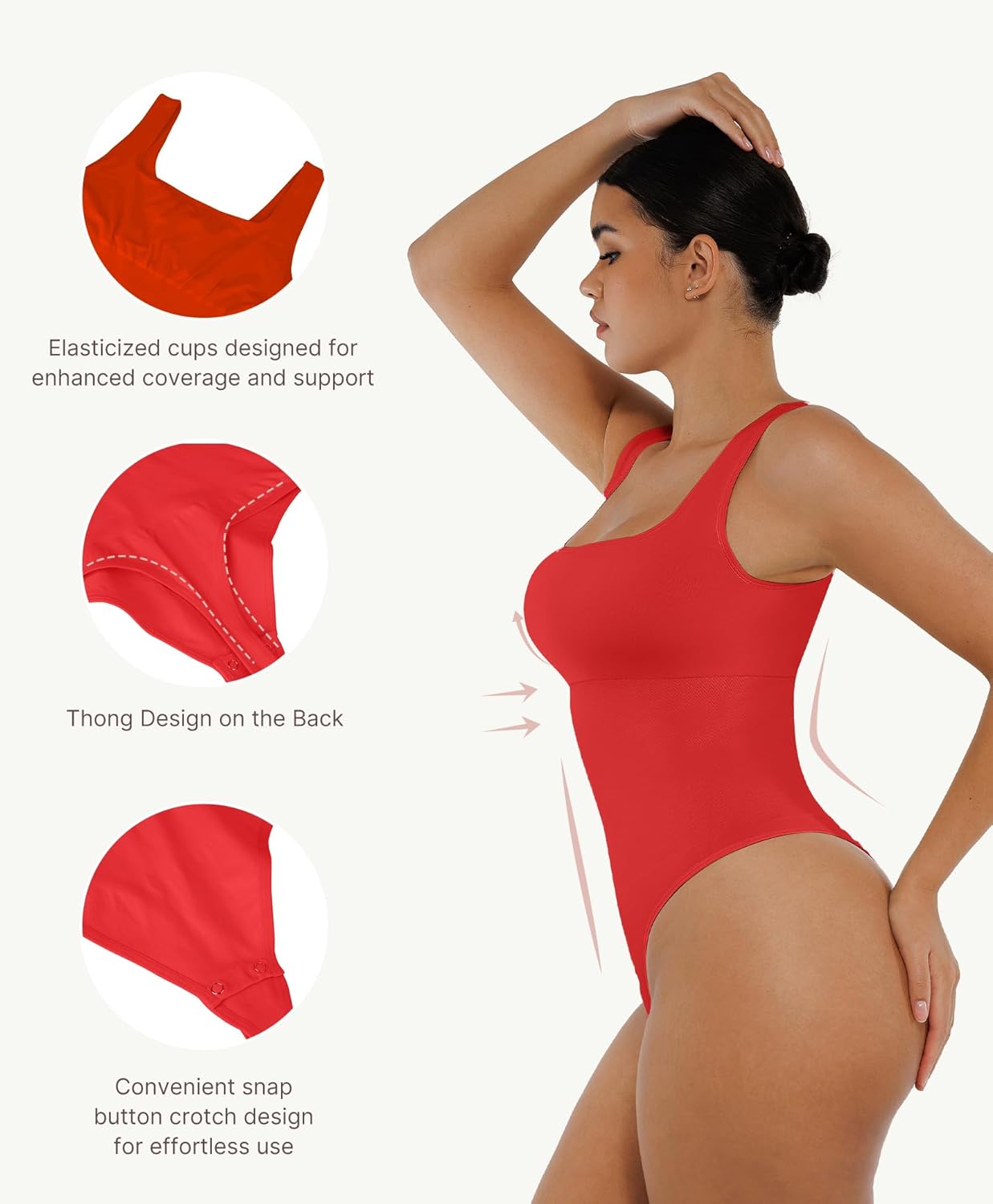 FeelinGirl Bodysuits for Women Seamless Square Neck Tummy Control Compression Thong Shapewear Bodysuit Tank Tops Bodysuit - Image 3