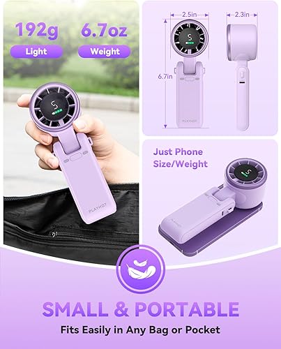 Vista 6 de Ventilador turbo portátil de mano, ventiladores personales de 5 velocidades, ventiladores recargables de 5000 mAh de hasta 12 horas, ventilador