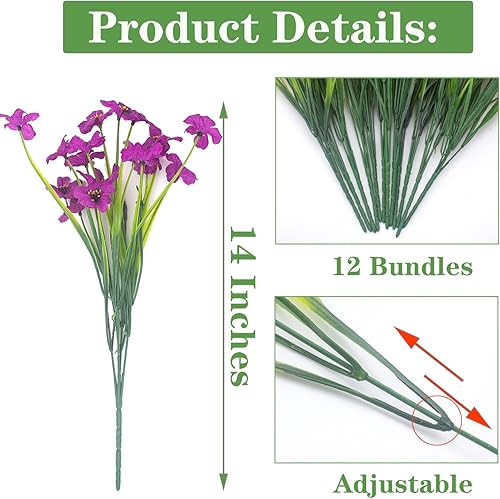 Miniatura 3 de Grunyia 20 paquetes de flores artificiales al aire libre resistentes a los rayos UV flores artificiales