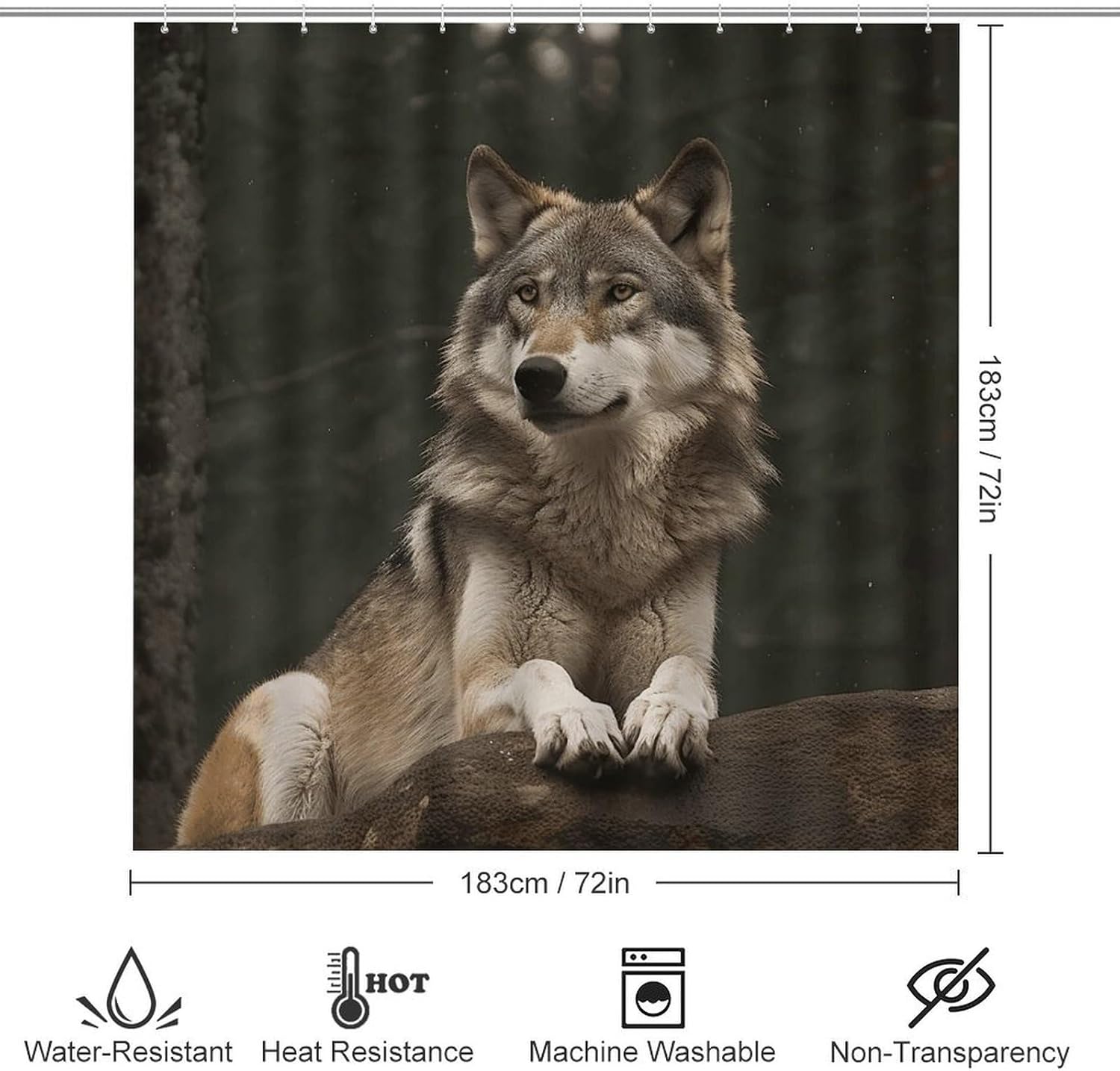 Gray Wolf Shower Curtain Set 4 Piece, Non-Slip Bath Mat with Toilet Lid Cover and Waterproof Shower Curtain with 12 Hooks, Complete Bathroom Set for Home Decor