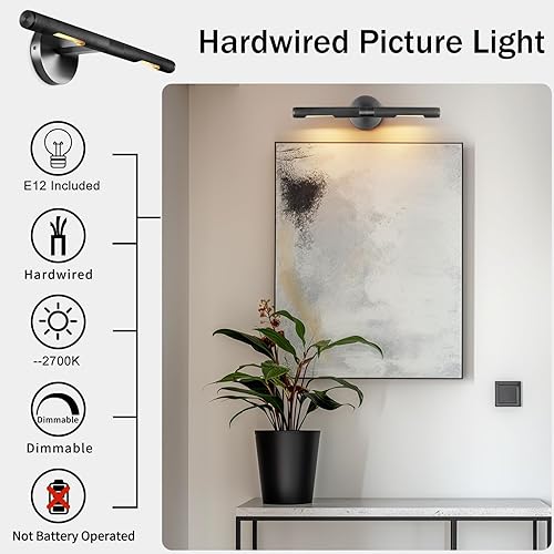 Miniatura 5 de Apliques de pared negros para baño de 19 pulgadas, con textura moleteada, apliques de pared giratorios de cobre puro de 360, aplique de pared para