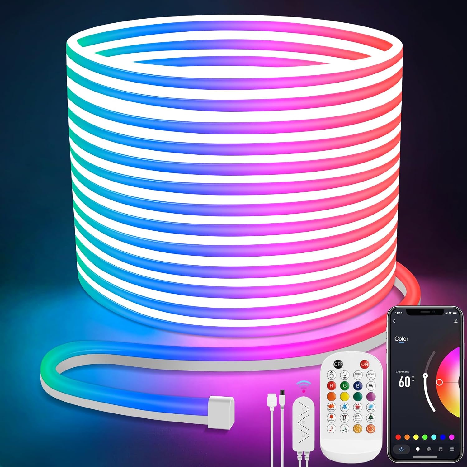 Lamomo LED Neon Lights Strip 10M, RGB LED Rope Lights with App Remote