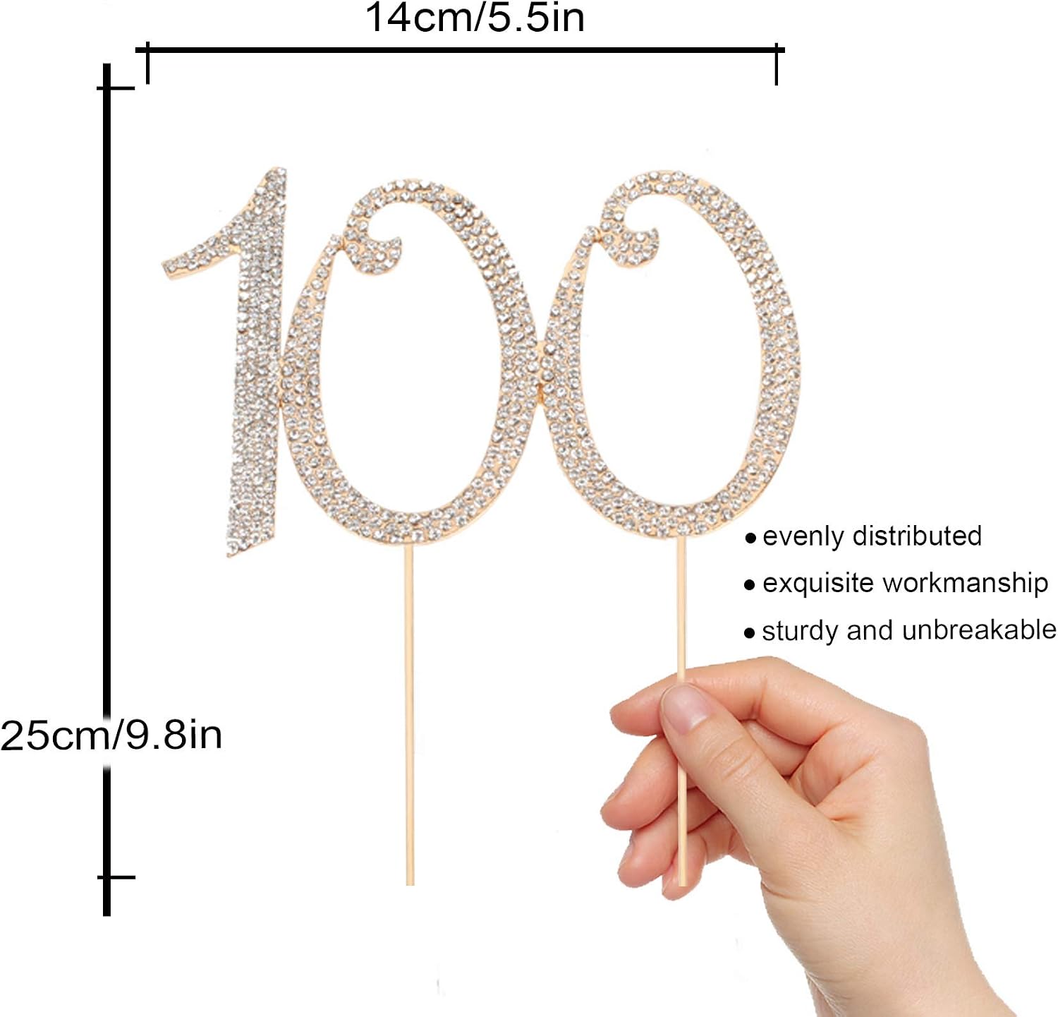 LINGPAR 100 Years Birthday Cake Topper - New Best Crystal Rhinestone 100th Wedding Anniversary Or 100 Years Old Cake Topper Party Decoration Gold