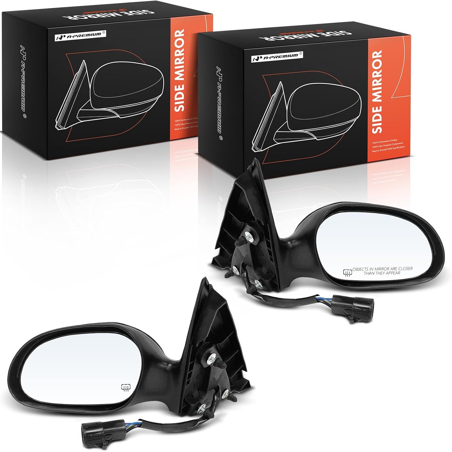 A-Premium Pair (2) Driver and Passenger Side Power Door Mirror - Compatible with Ford Taurus 2002-2006 & Mercury Sable 2002-2005 - Heated, Non-Folding, Black with Puddle Light