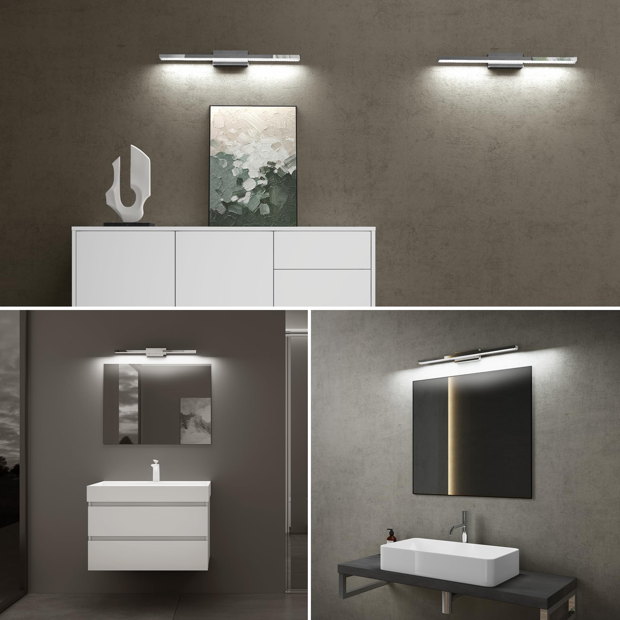 Mai & Mai Spiegelleuchte Bad 60cm LED Spiegellampe Badezimmer Badlampe | 6000K Wandleuchte Badezimmer, 14W Badezimmerlampe für Spiegel, klare Kaltweiß Lampe, Chrom, Leuchtschein